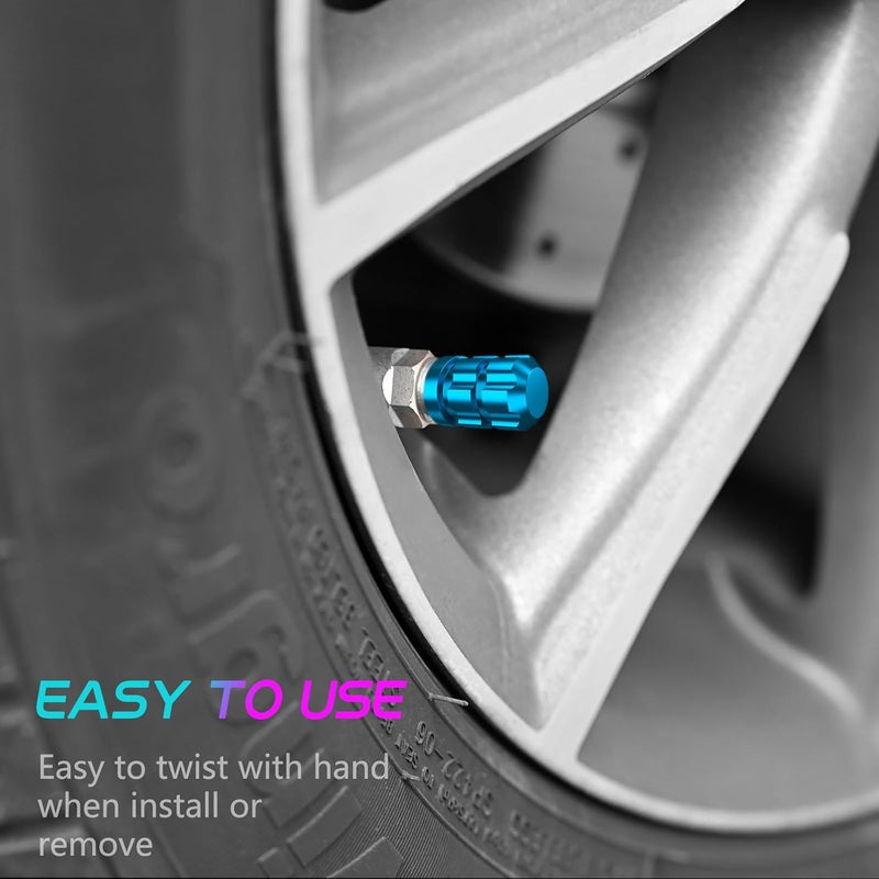 QUARKACE Tire Valve Stem Caps 4 Pack - Rustprood & Fade Resistant Metal Tire caps, Universal Fit for Cars/Trucks/Motorcycles/Bikes (Blue) - Image 5